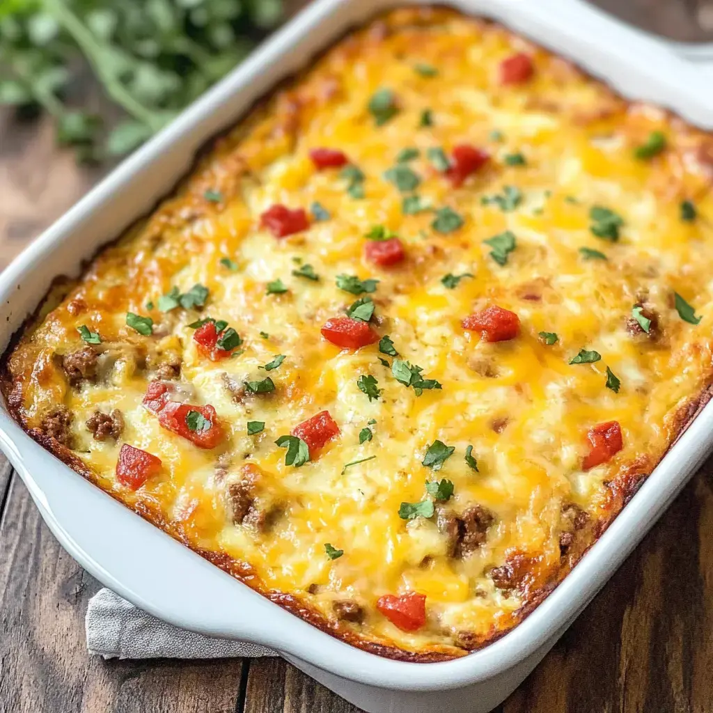 A golden-brown casserole topped with melted cheese, chopped tomatoes, and fresh cilantro, served in a white dish.