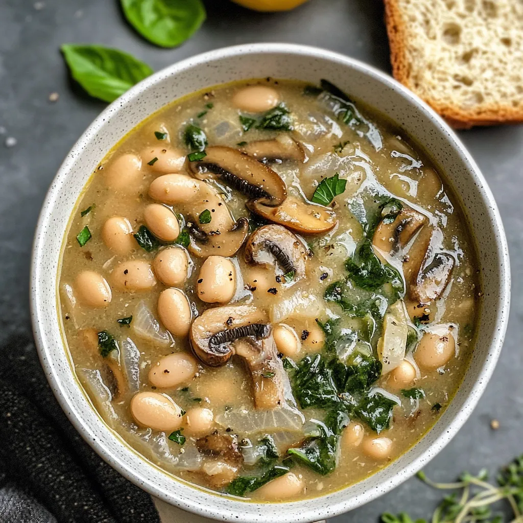 Close-up One-Pot White Bean Mushroom Stew