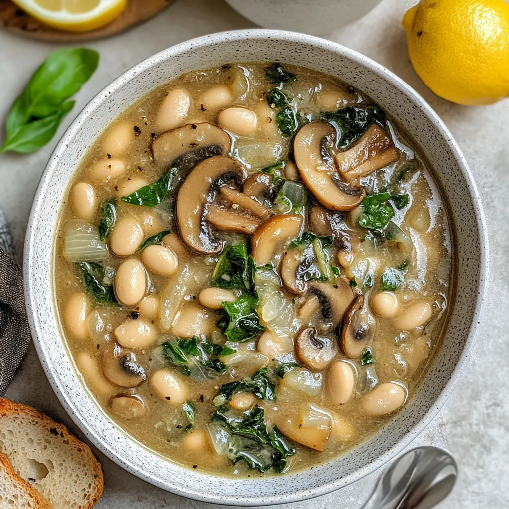 Close- up One-Pot White Bean Mushroom Stew