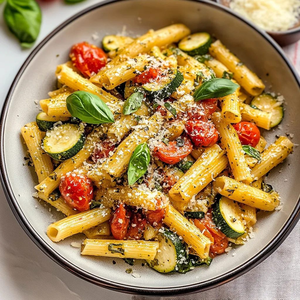 Close-up Tomato Zucchini Pasta Recipe