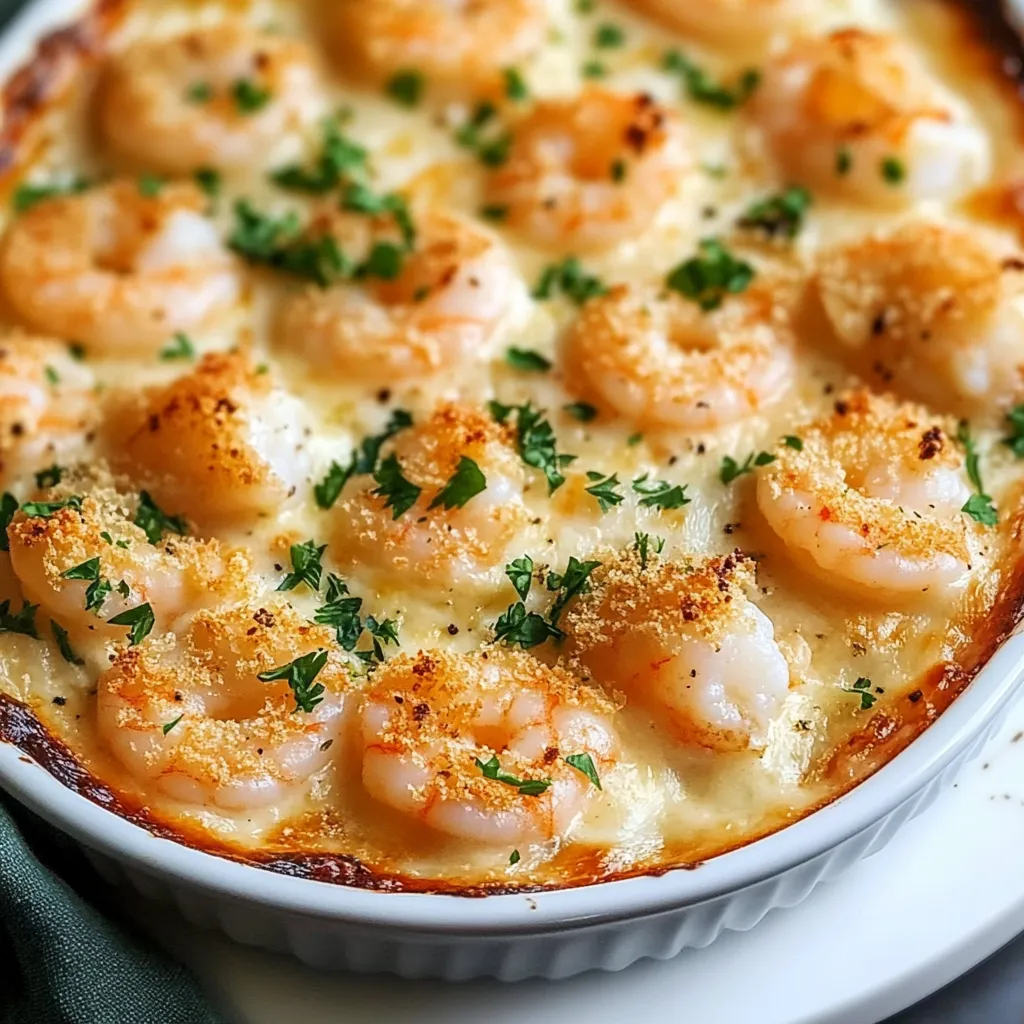 Close-up Garlic Shrimp Gratin recipe