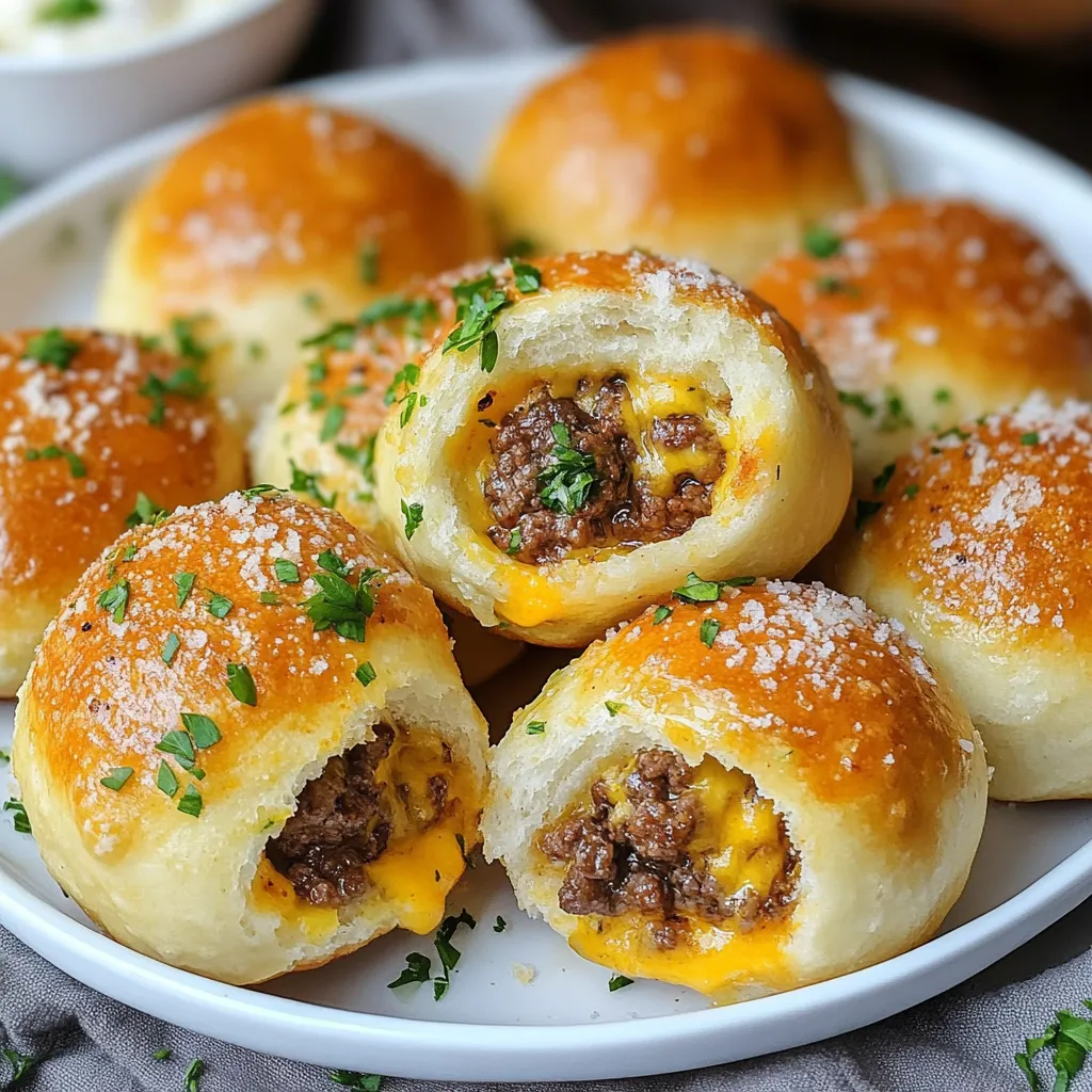 Close-up Garlic Parmesan Cheeseburger Bombs recipe