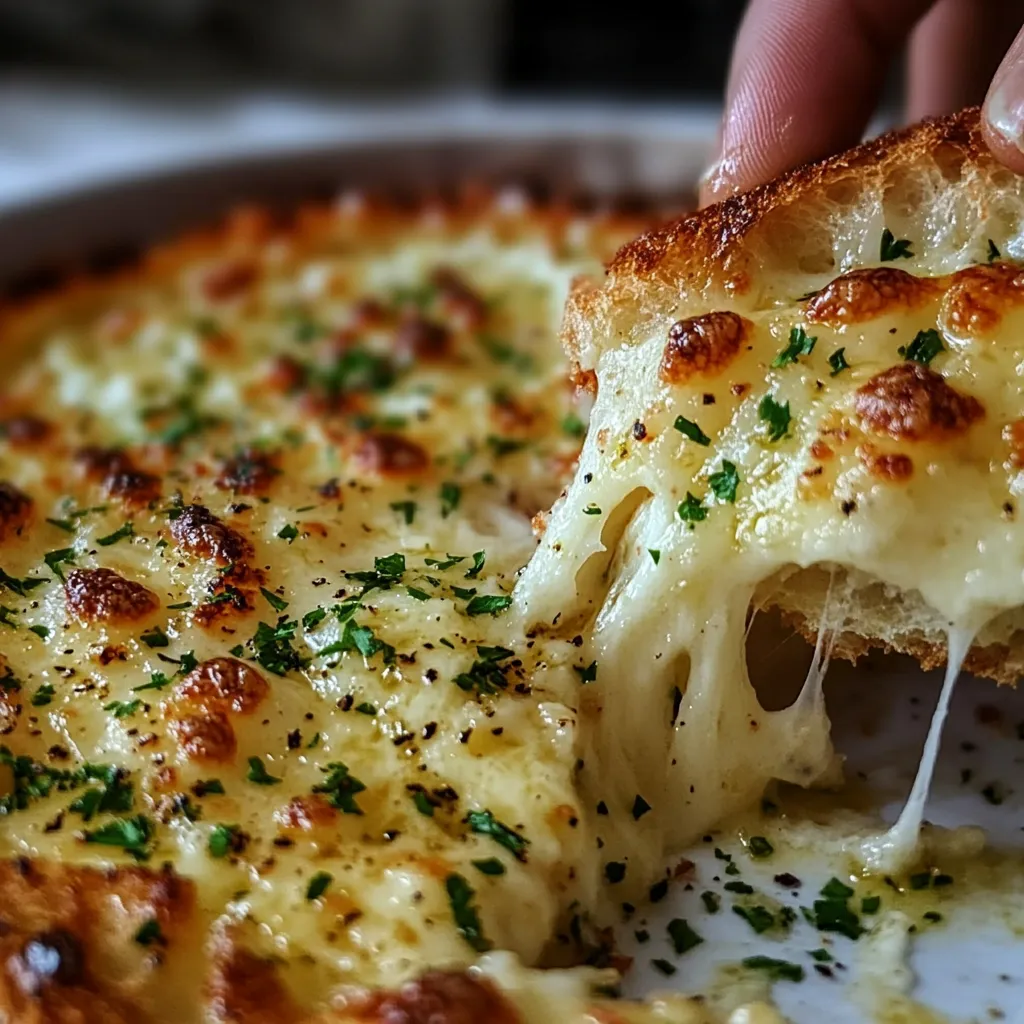 Close-up Baked Garlic Bread Dip Recipe