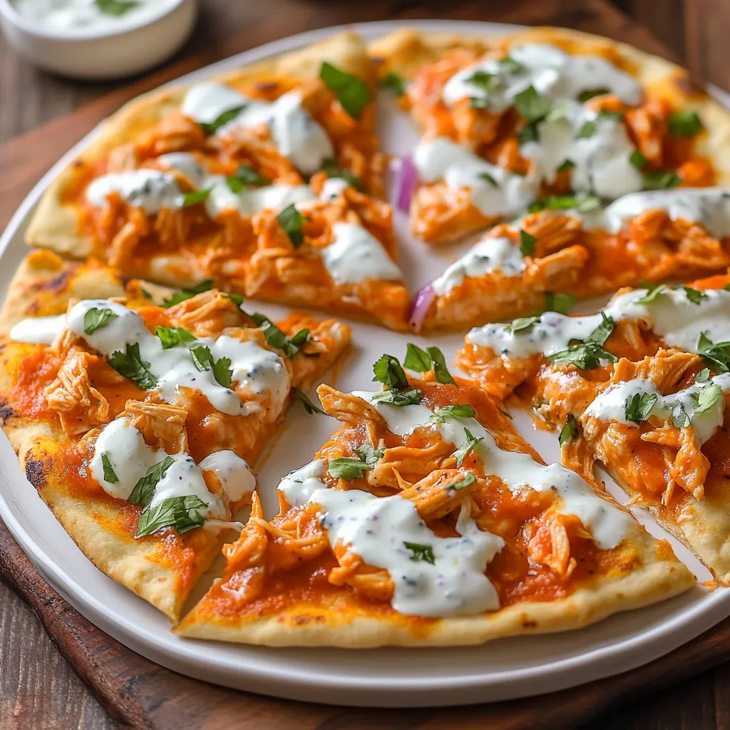 Close-up Buffalo Chicken Flatbread Pizza Recipe