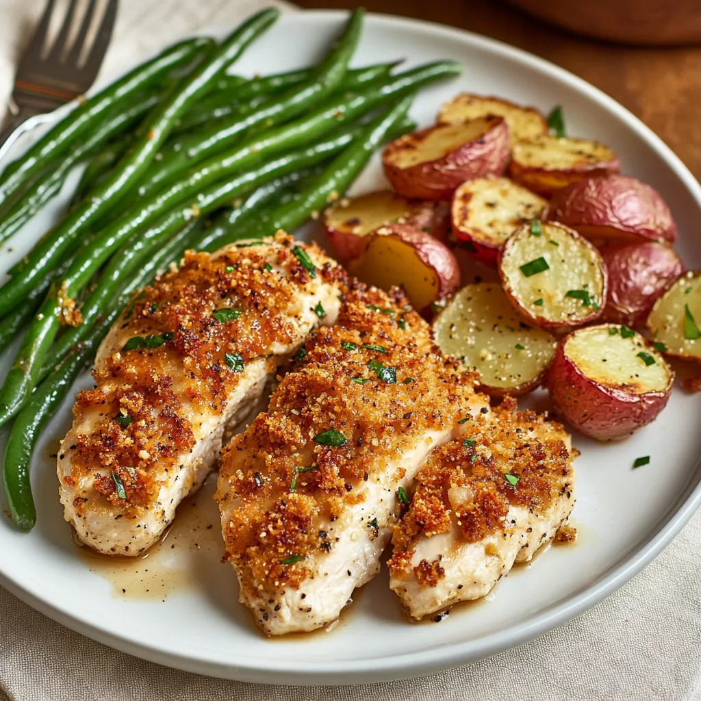 Close-up Parmesan Crusted Chicken Sheet Pan Recipe