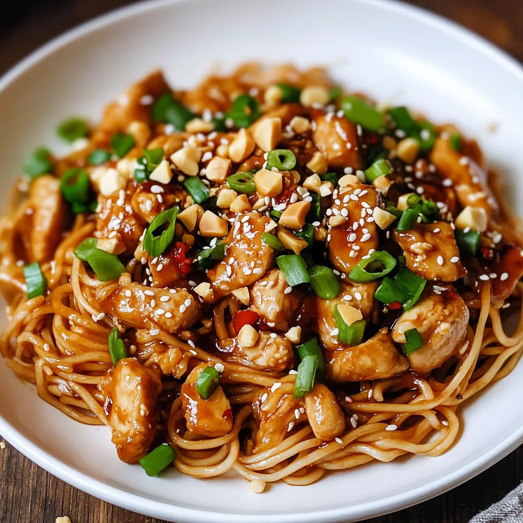 Close-up Kung Pao Chicken Noodles Recipe