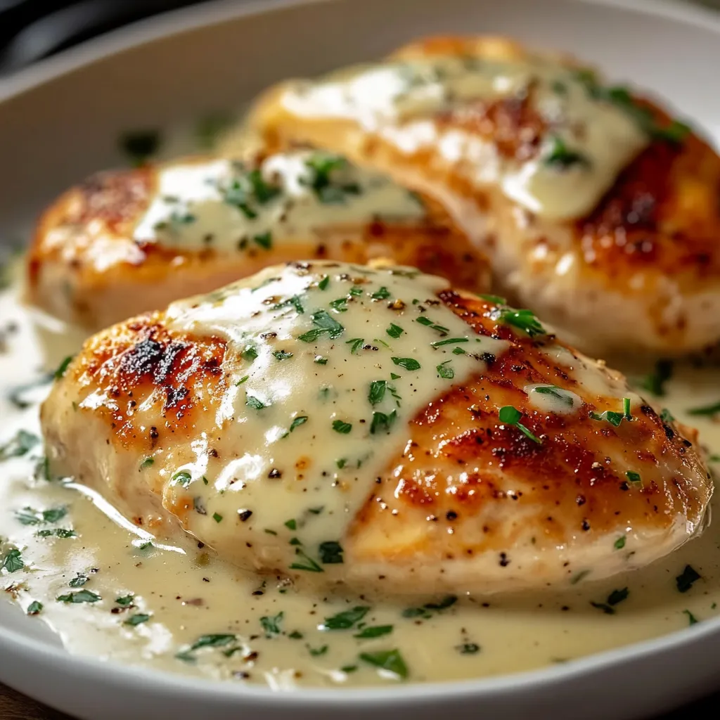 Close-up Chicken with Boursin Sauce with Garlic and Fine Herbs Recipe