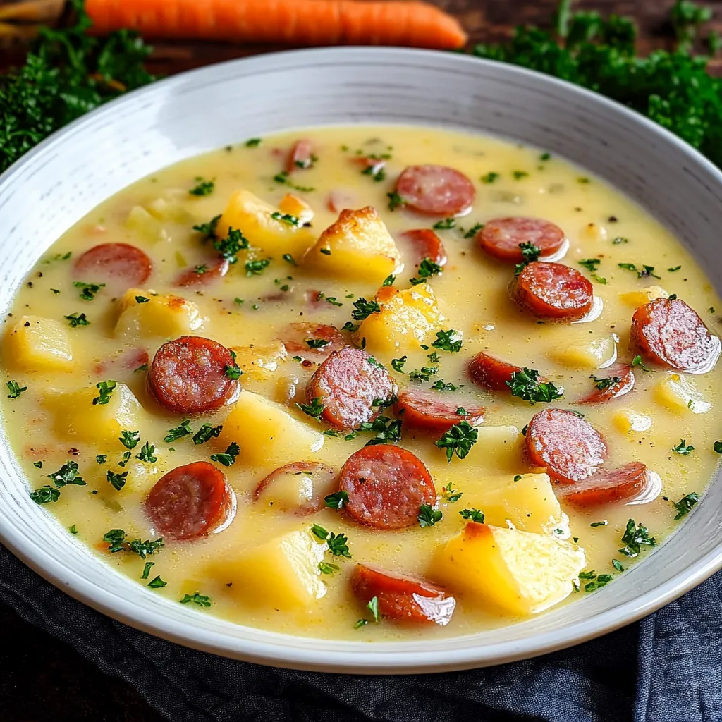 Close-up Kielbasa Potato Soup Recipe