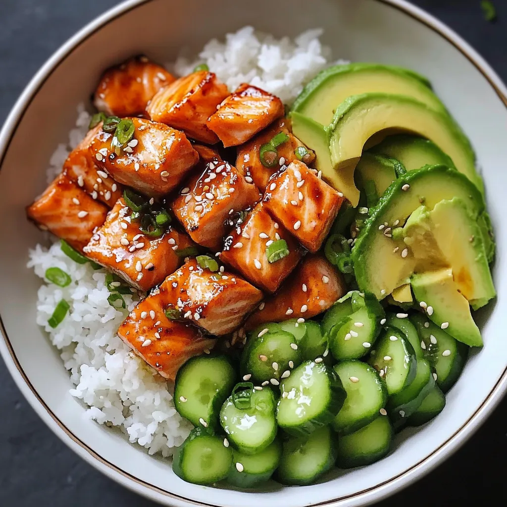 Close-up Salmon Rice Bowls Recipe