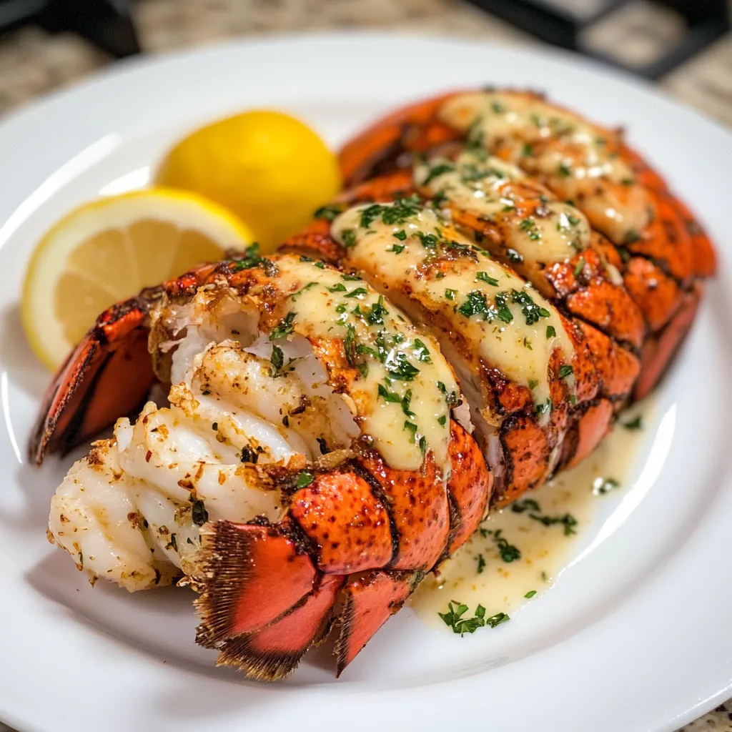 Close-up Garlic Butter Lobster Tail Recipe