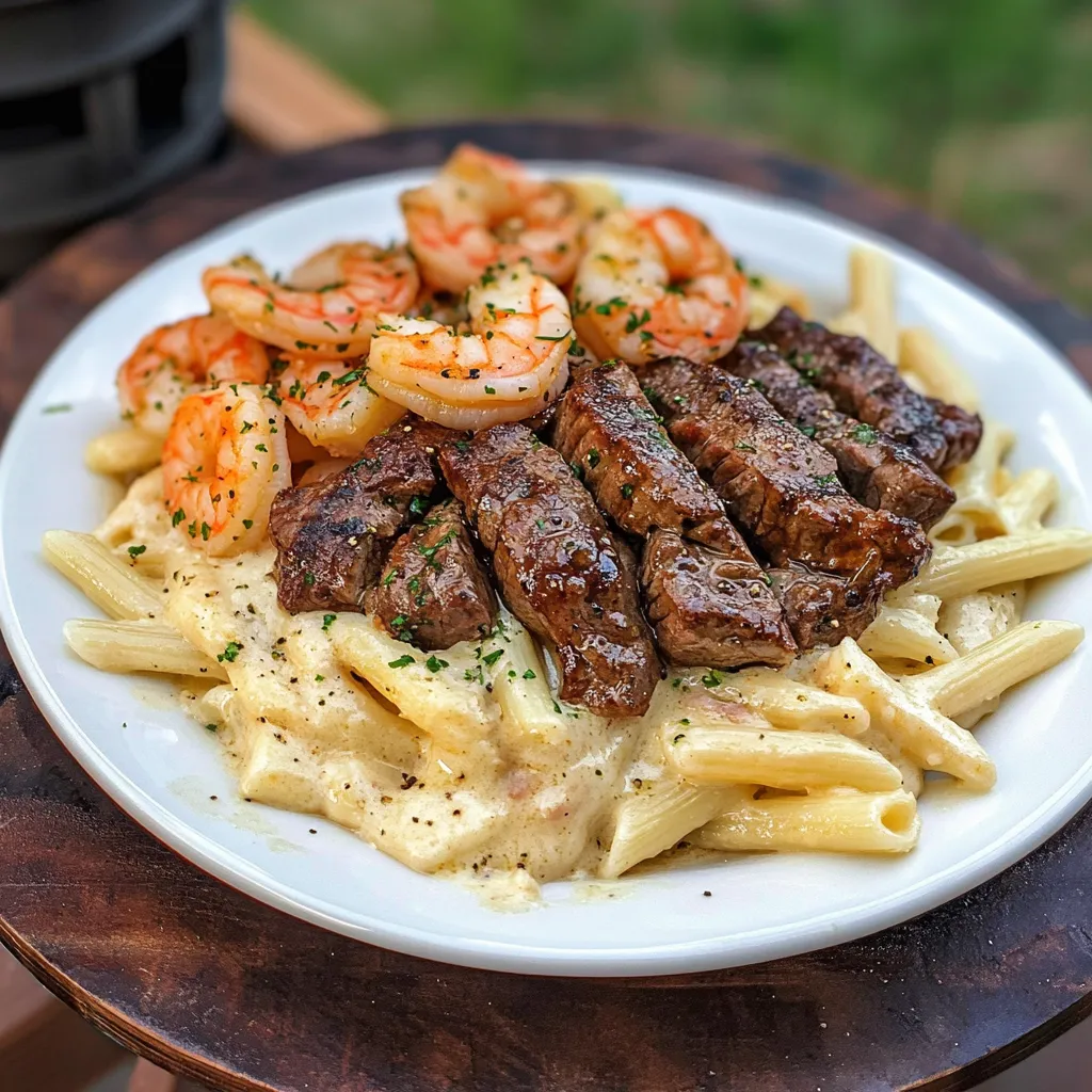 Steak and Shrimp Alfredo