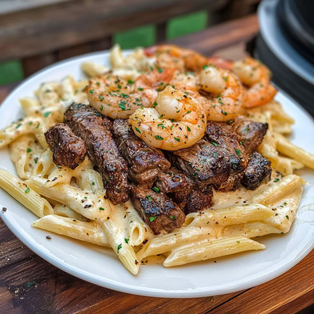 Tasty Steak and Shrimp Alfredo