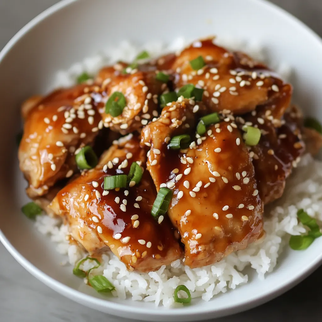 Close-up Honey Garlic Slow Cooker Chicken Thighs Recipe