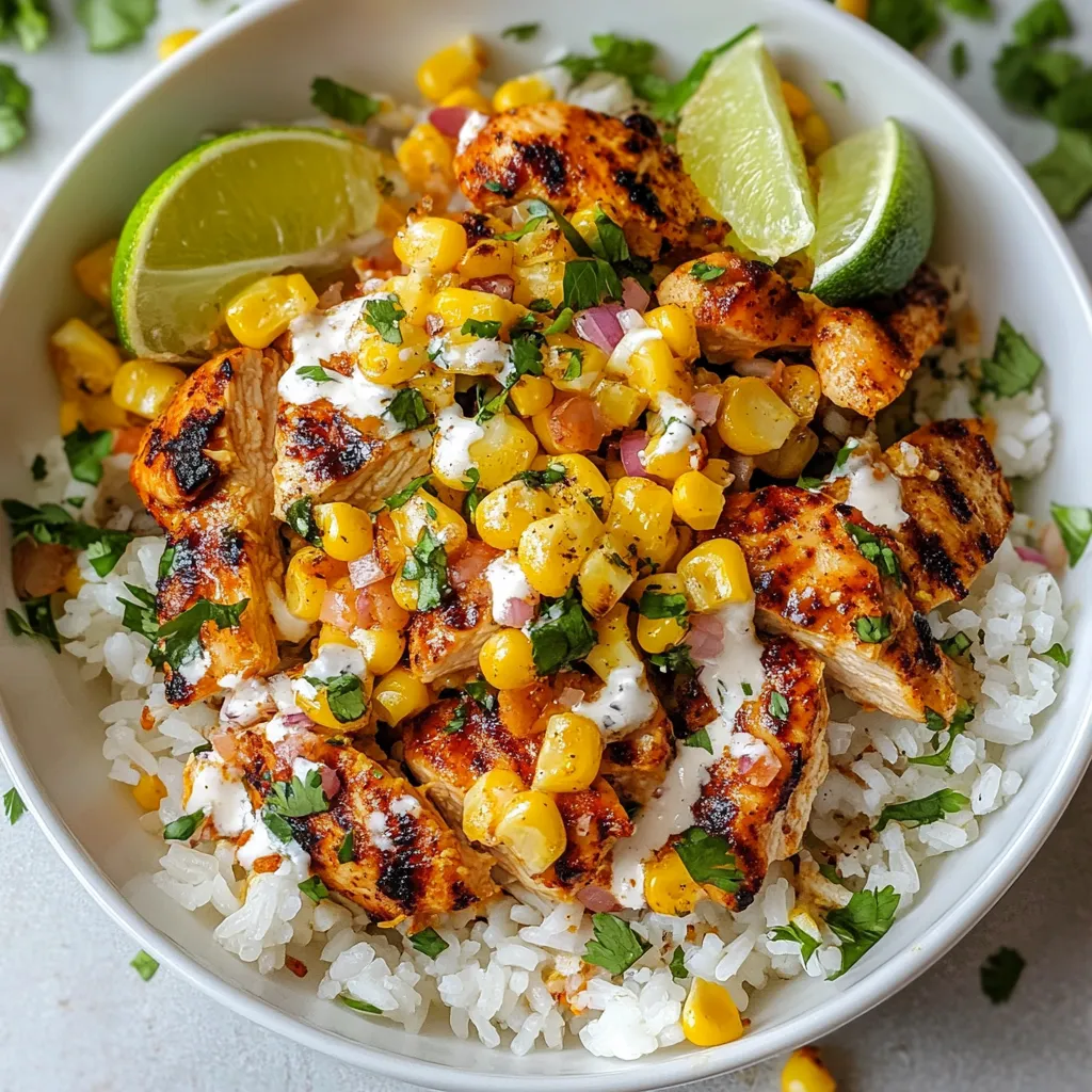 Close-up Street Corn Chicken Rice Bowl Recipe