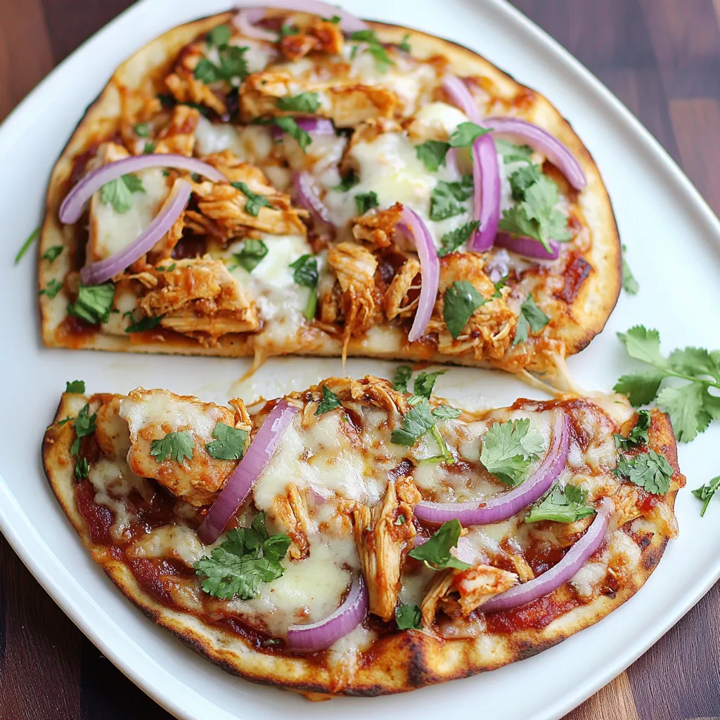 Close-up BBQ Chicken Naan Pizza Recipe