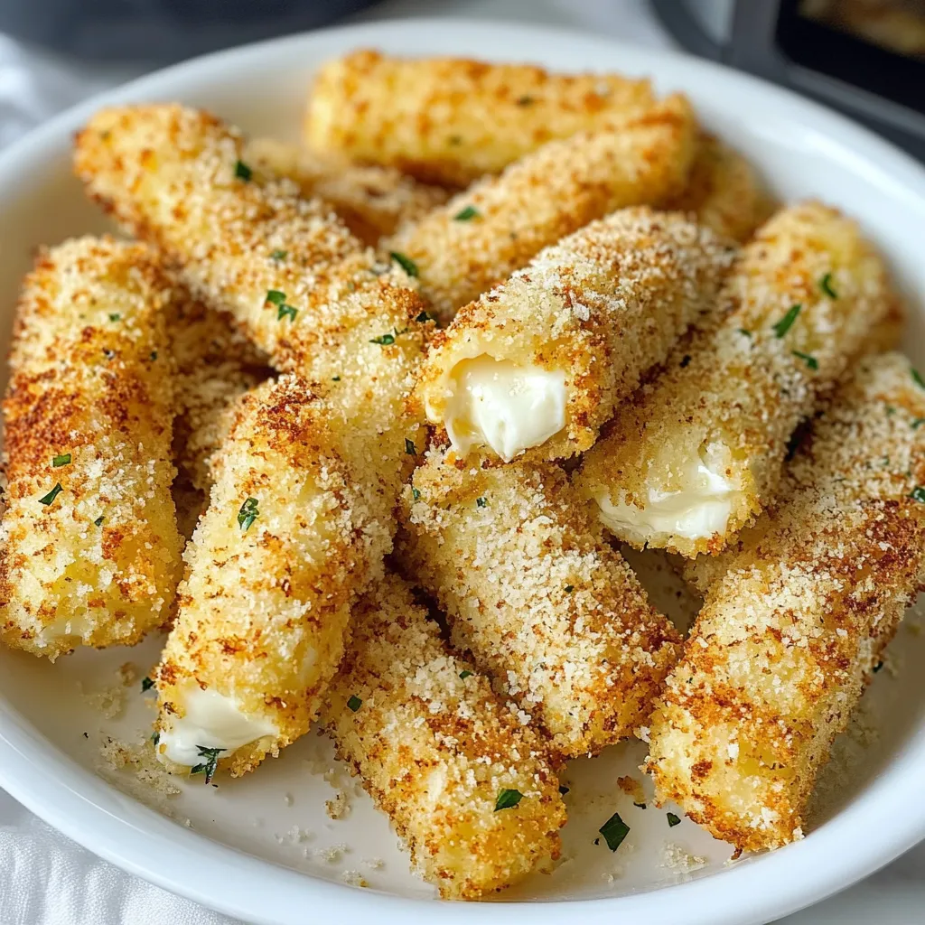 Close-up Homemade Air Fryer Mozzarella Sticks Recipe