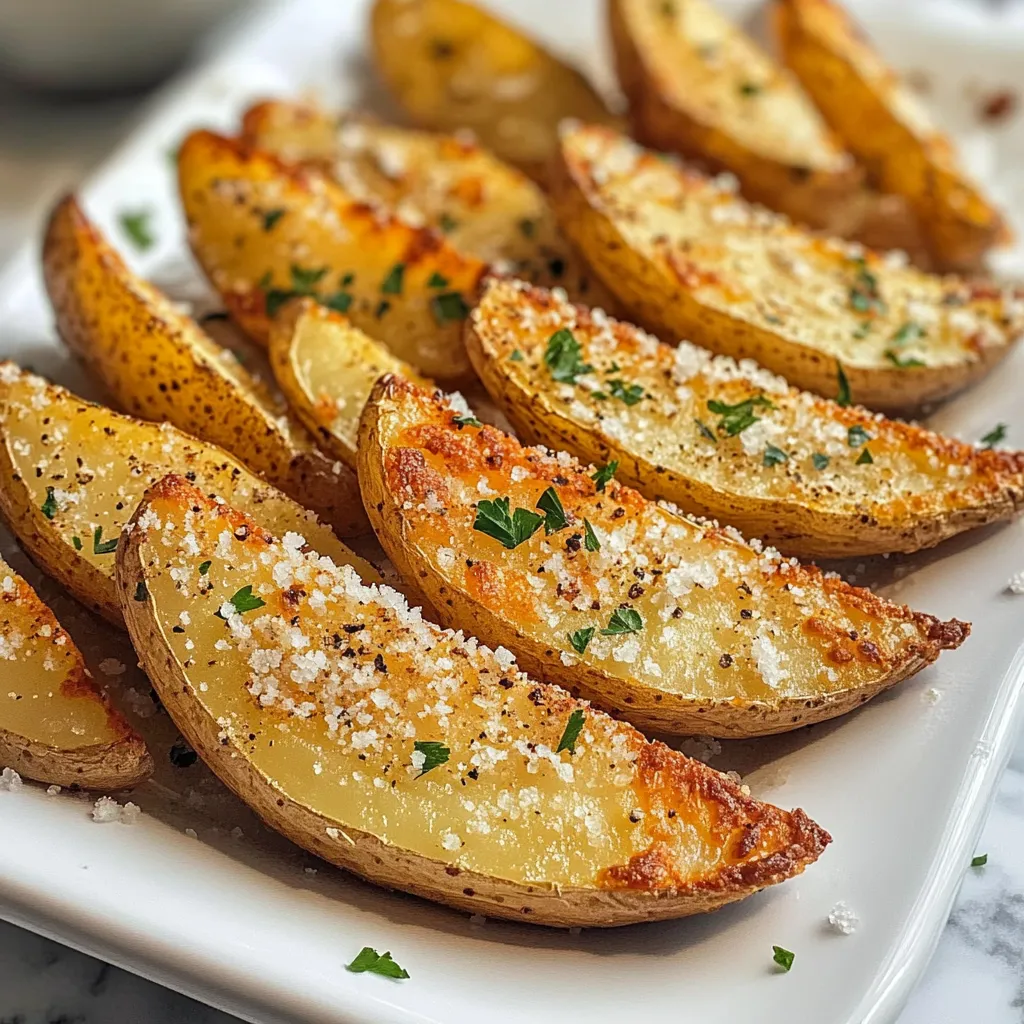 Close-up Baked Garlic Parmesan Potato Wedges Recipe