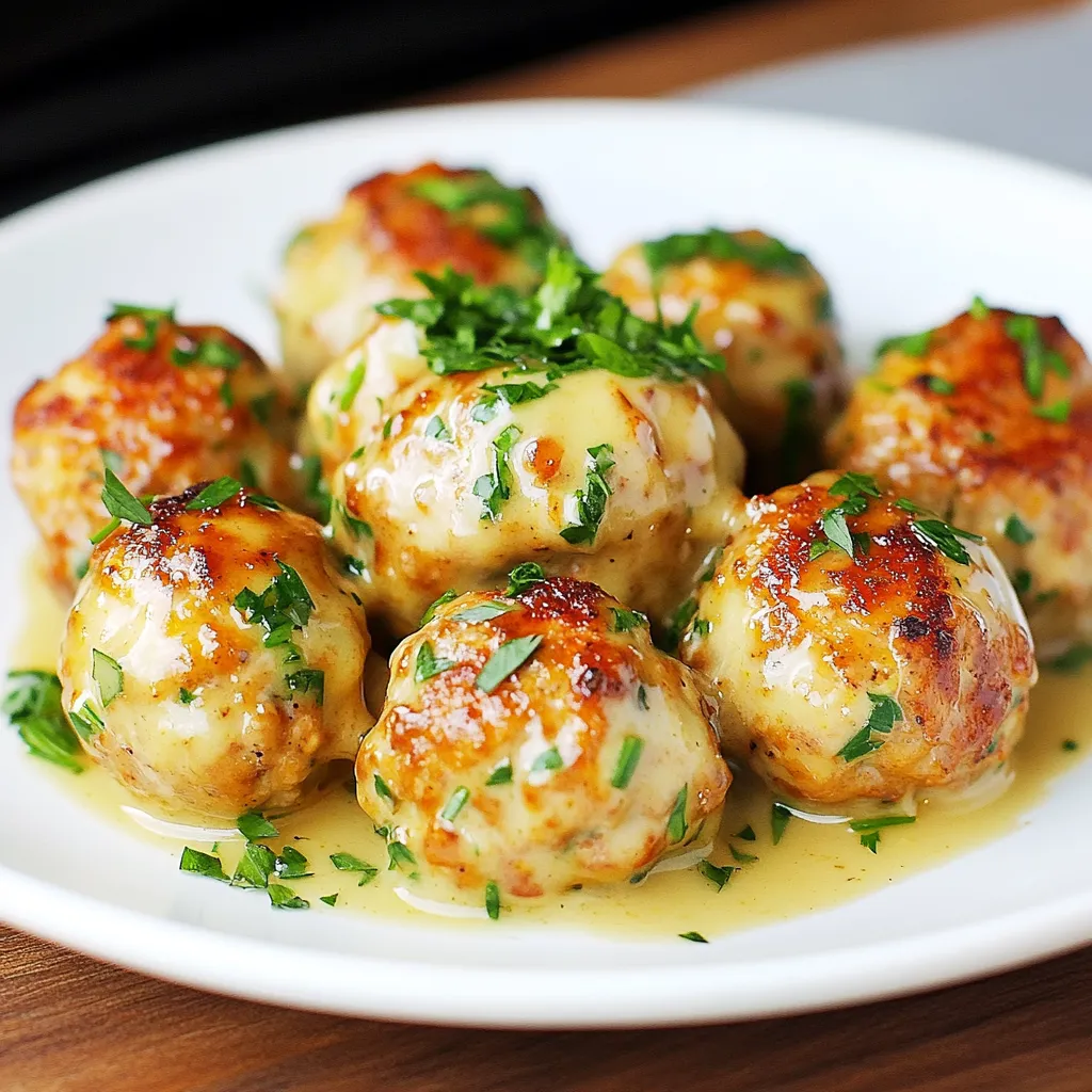 Close-up Chicken Meatballs Recipe with Creamy Honey & Mustard Sauce Recipe