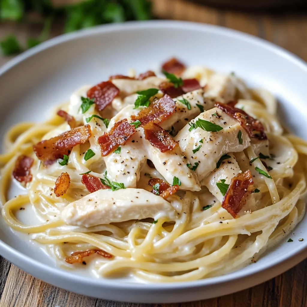 Close-up Creamy Chicken Carbonara Recipe