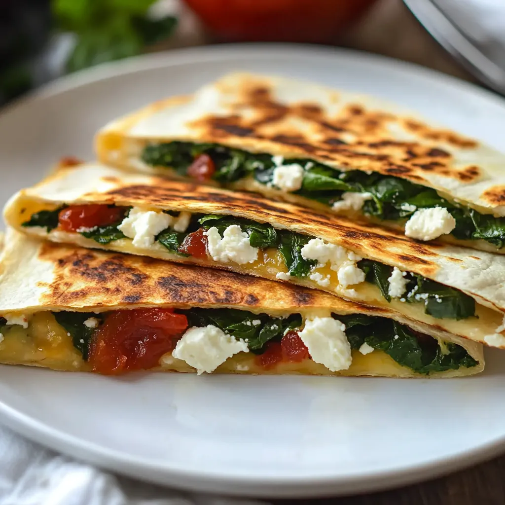 Close-up Spinach and Feta Quesadillas Recipe