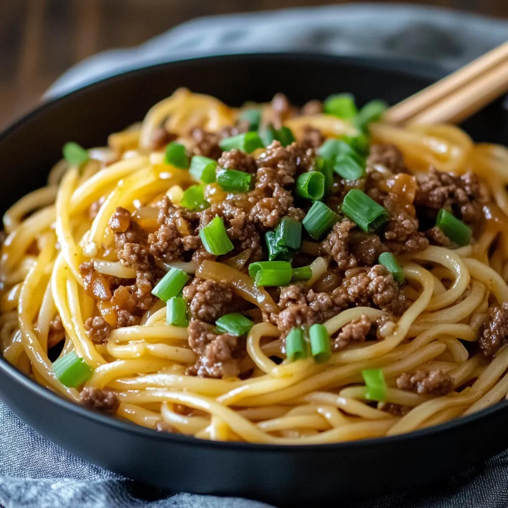 Tasty Mongolian Ground Beef Noodles