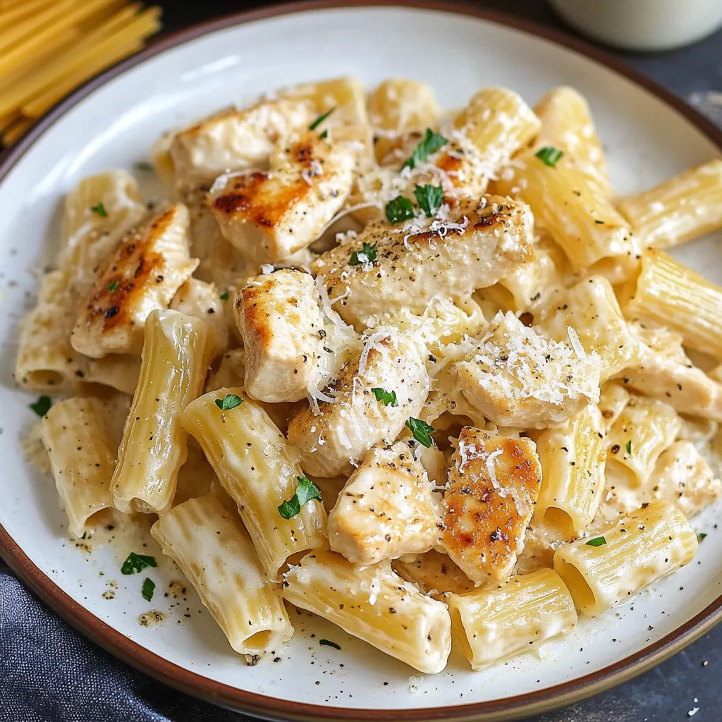 Close-up One Pot Creamy Parmesan Chicken Pasta Recipe