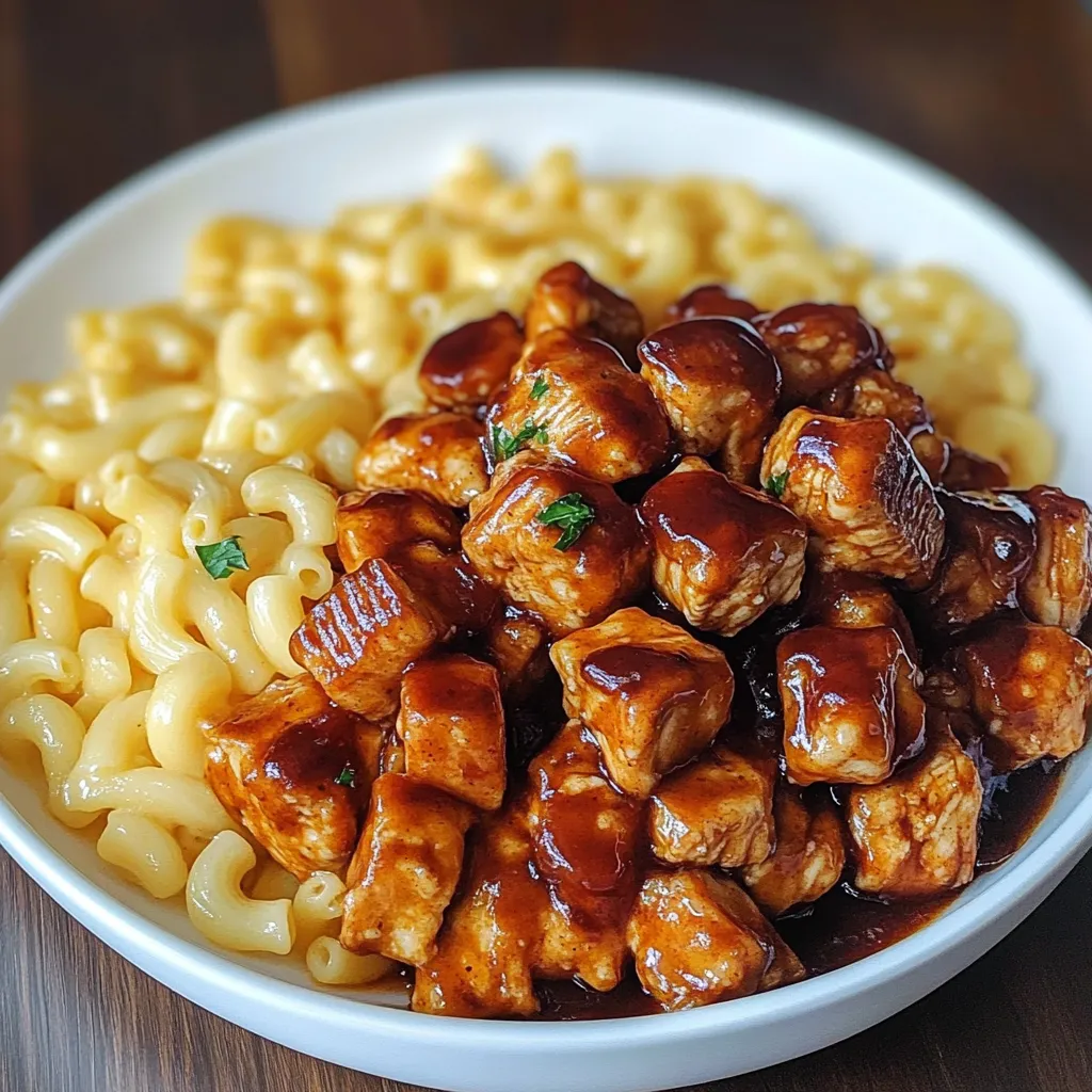 Close-up Honey BBQ Chicken Mac and Cheese Recipe