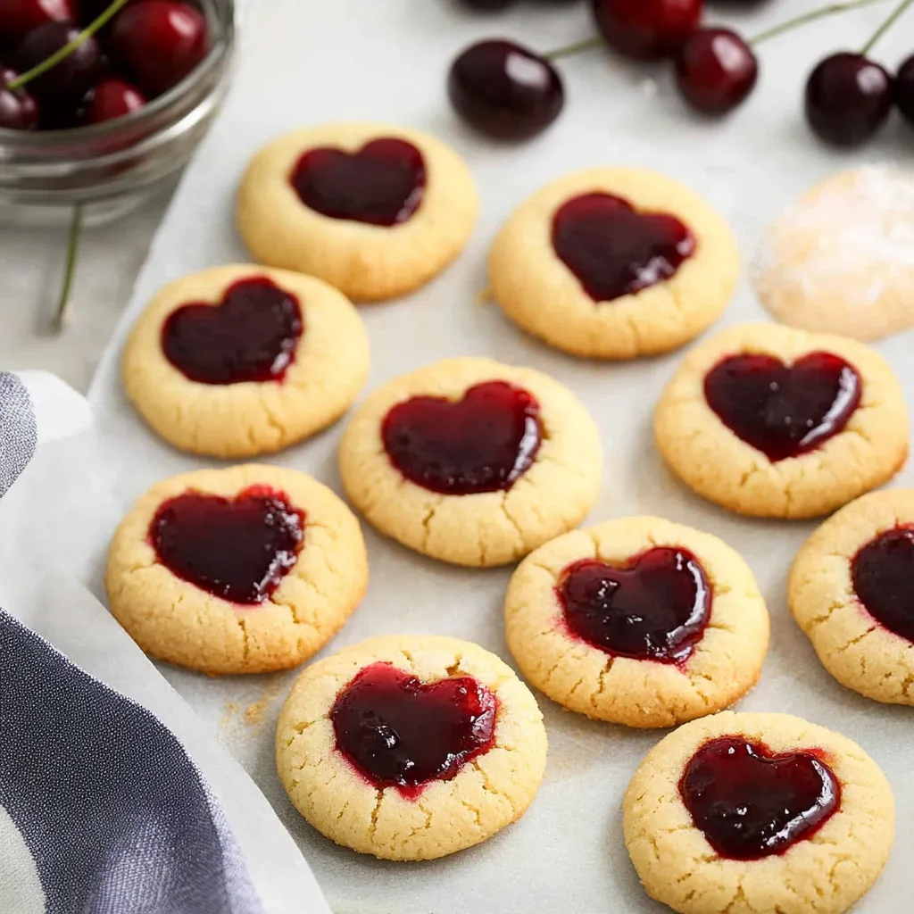 Crumbly Cherry Thumbprint Cookies (Heart Cookies)