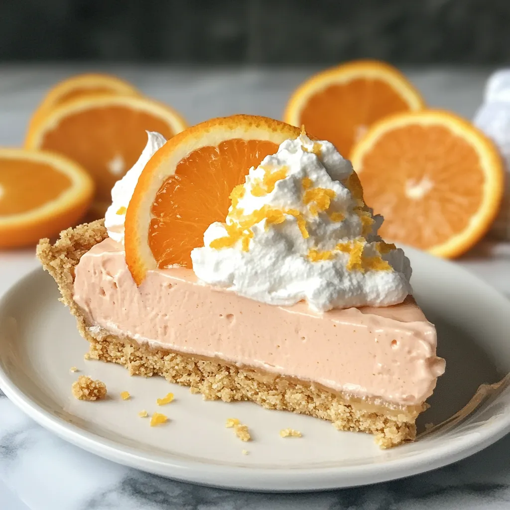 Close-up No-Bake Silky Orange Creamsicle Pie Recipe