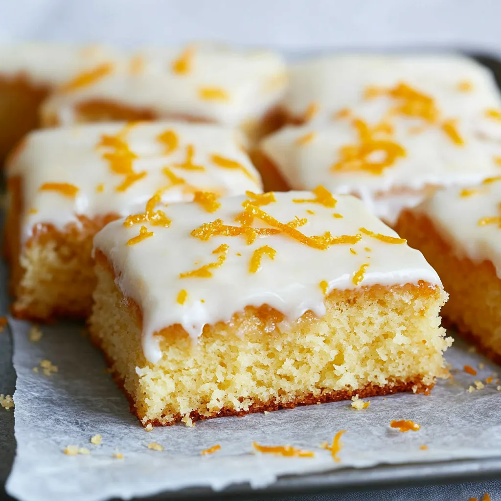 Close-up Orange Drizzle Traybake Cake Recipe