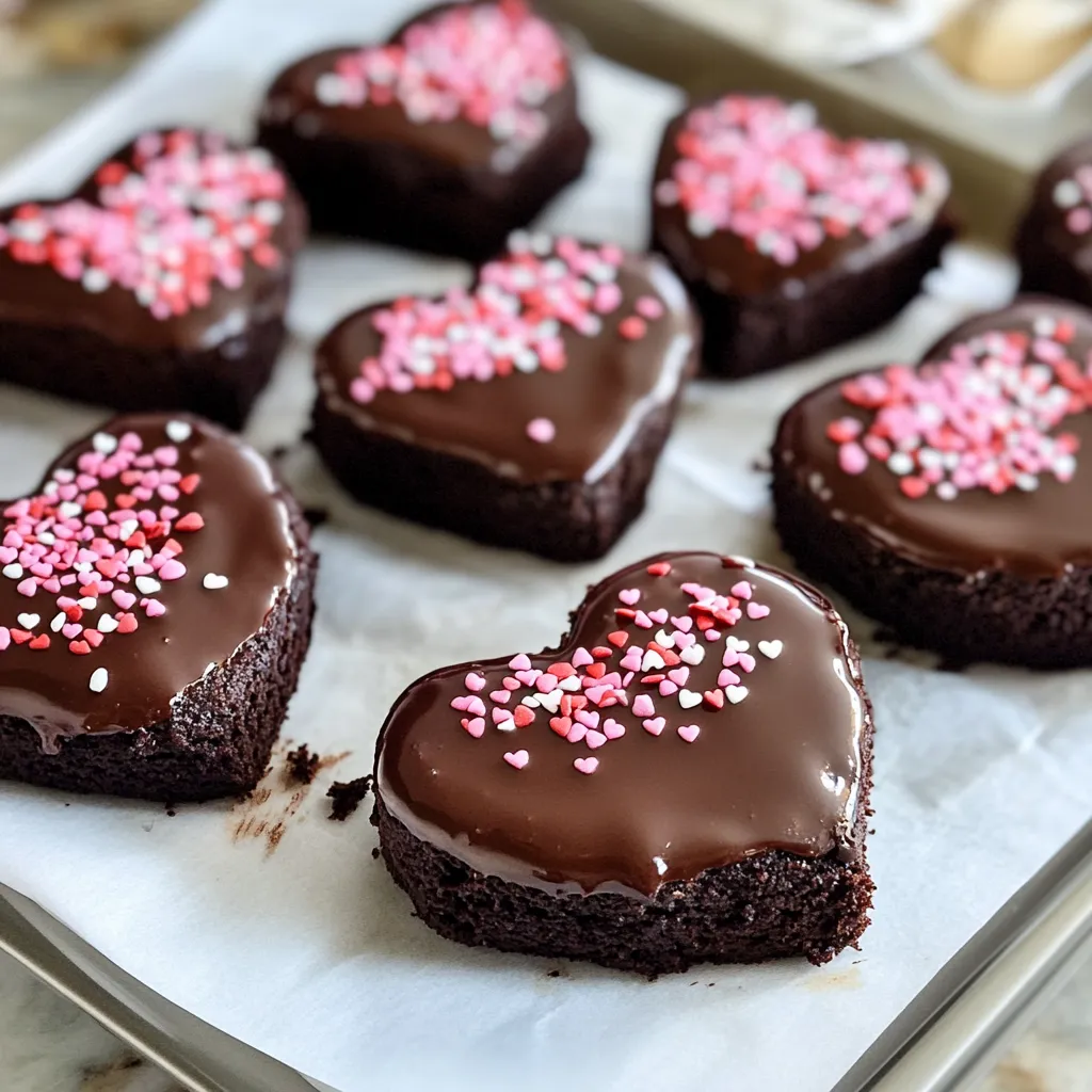 Close-up Chocolate Dipped Brownie Hearts Recipe