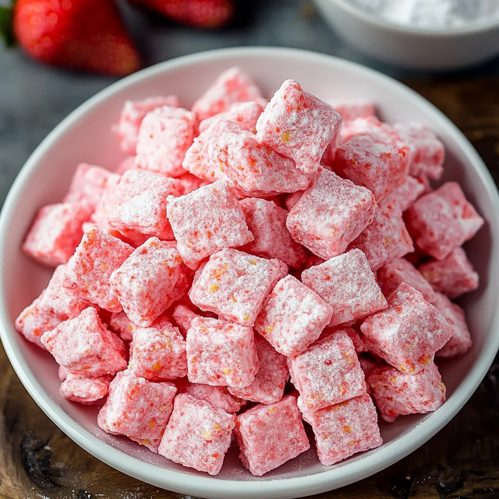 Close-up Strawberry Shortcake Puppy Chow Recipe