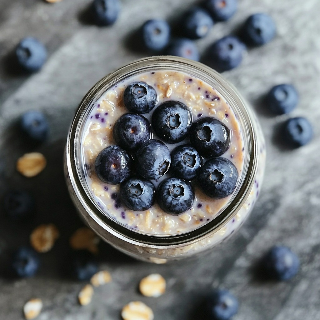 Close-up Blueberry Overnight Oats Recipe