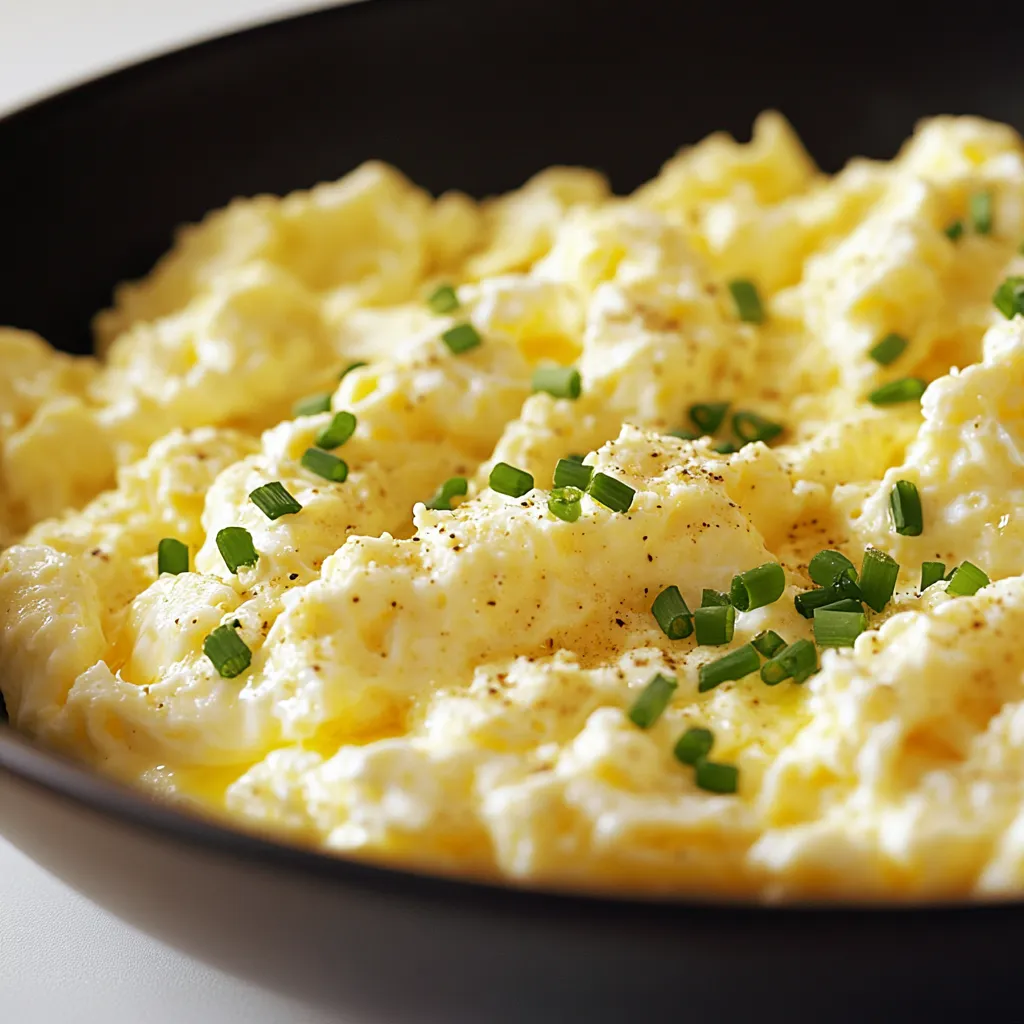 Close-up Creamy Cottage Cheese Scrambled Eggs Recipe