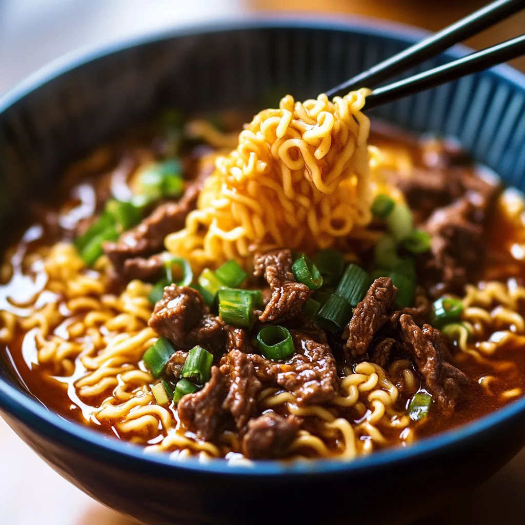 Close-up Slow Cooker Beef Ramen Noodles Recipe