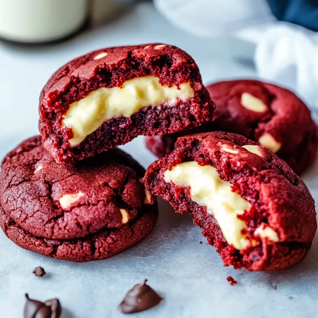 Close-up Cheesecake Stuffed Red Velvet Cookies Recipe