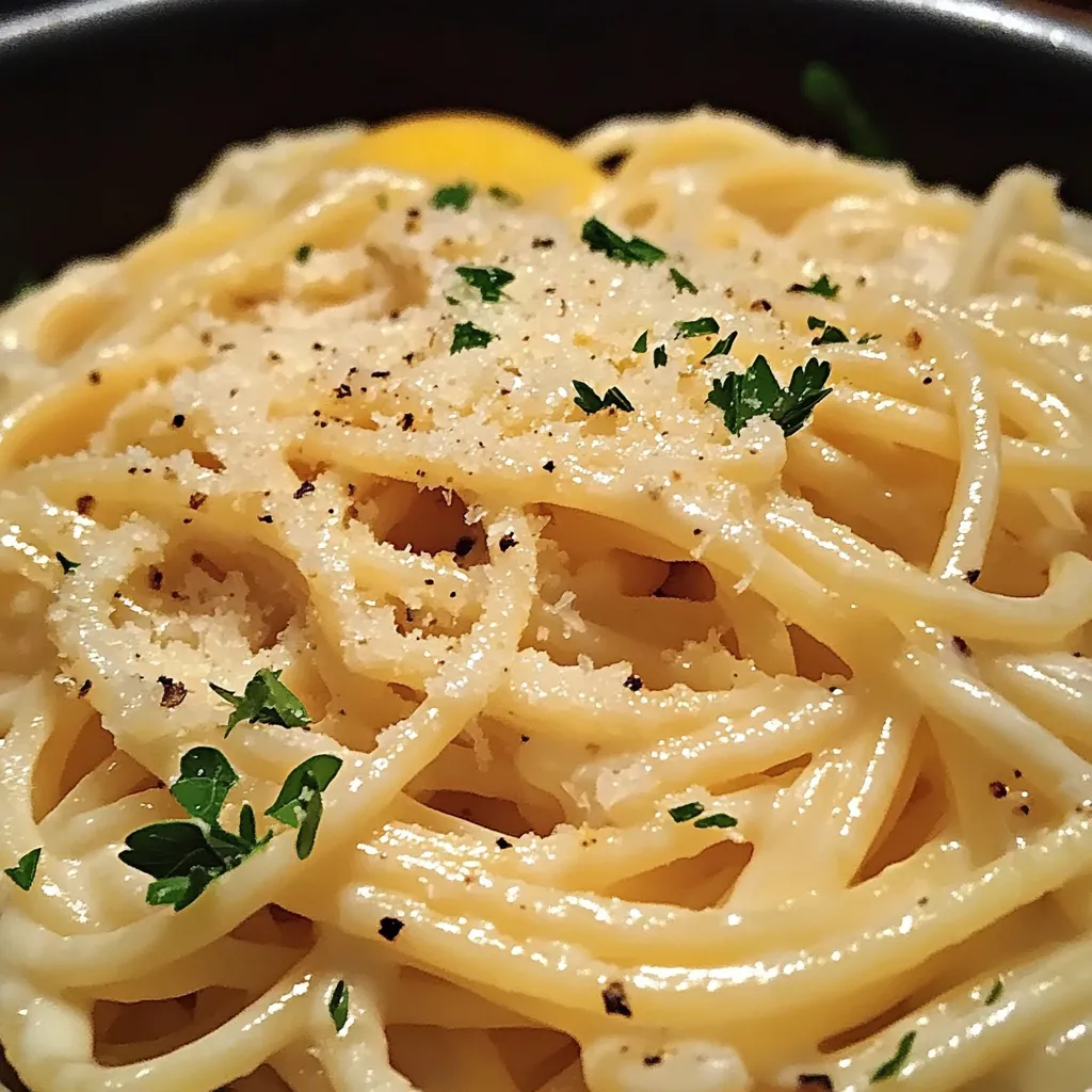 Close-up One Pot Lemon Garlic Parmesan Pasta Recipe