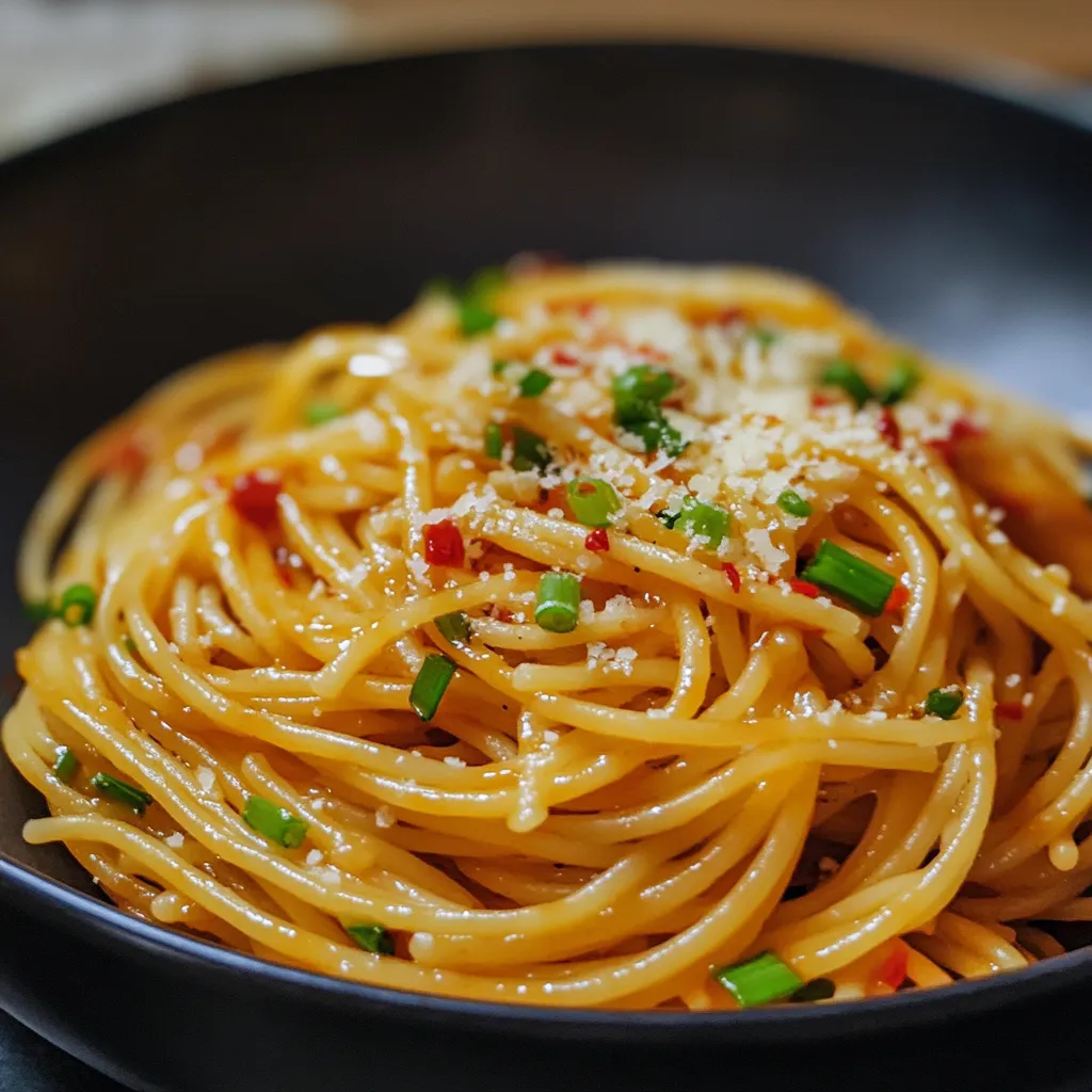 Close-up Asian Garlic Noodles Recipe