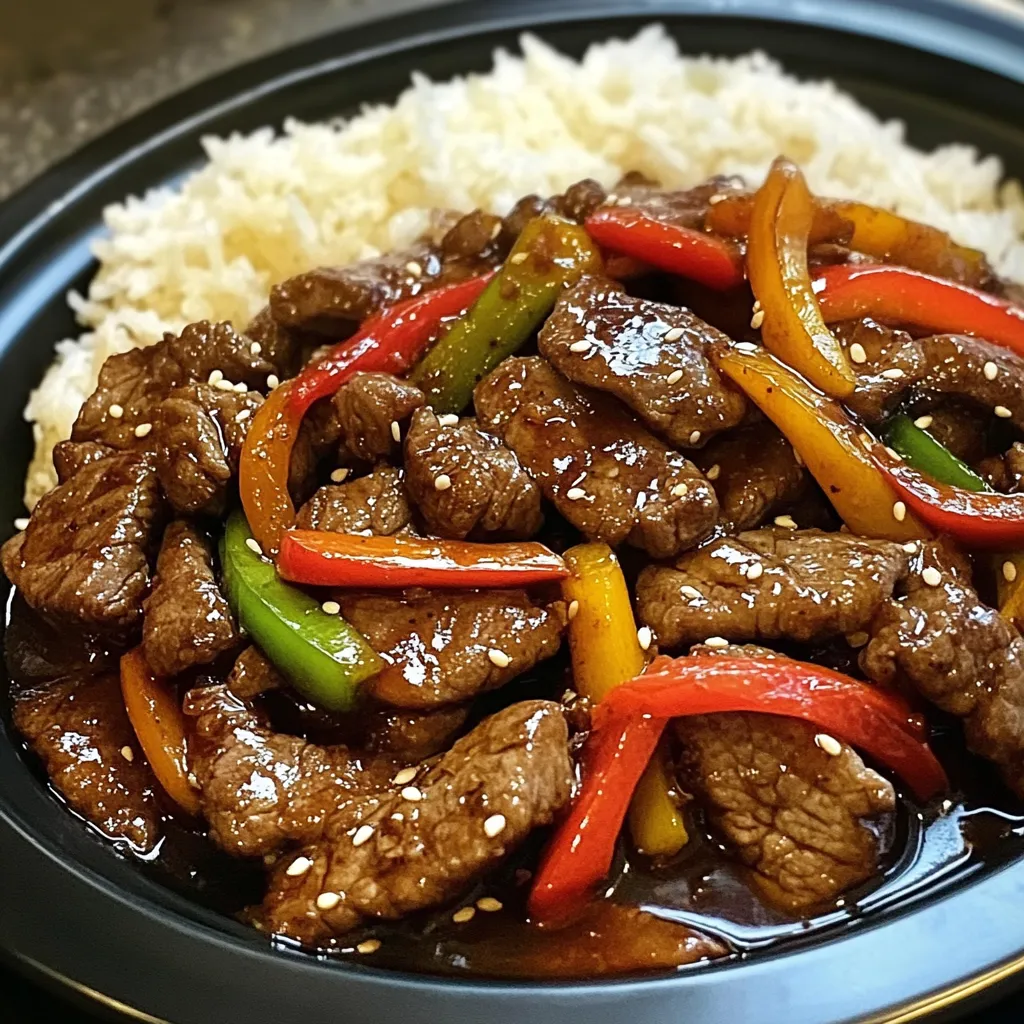 Close-up Tender and Flavorful Chinese Pepper Steak Recipe