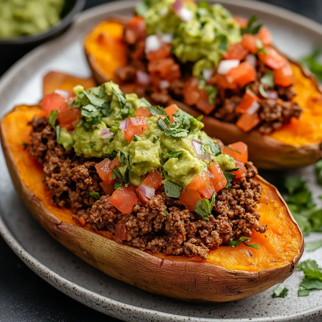 Close-up Taco Stuffed Sweet Potatoes Recipe