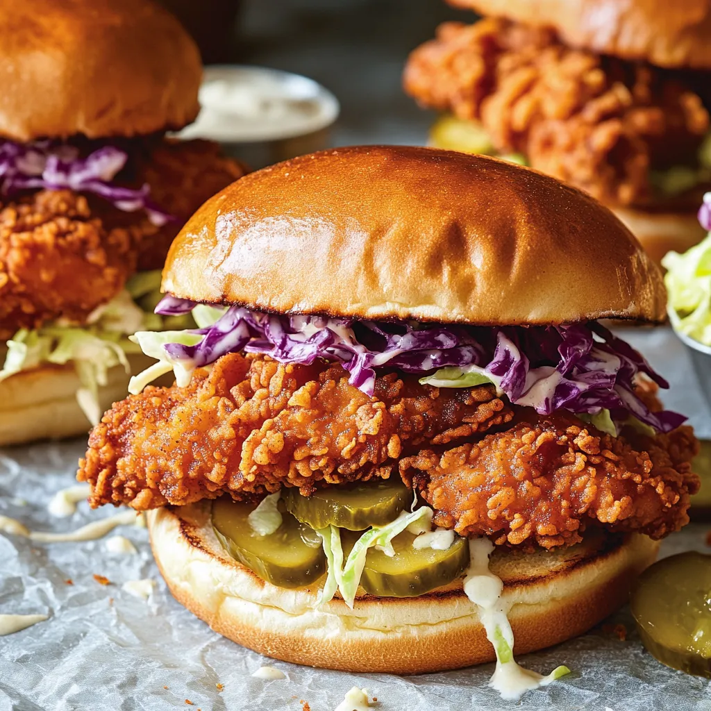 Close-up Nashville Hot Chicken Sandwiches Recipe