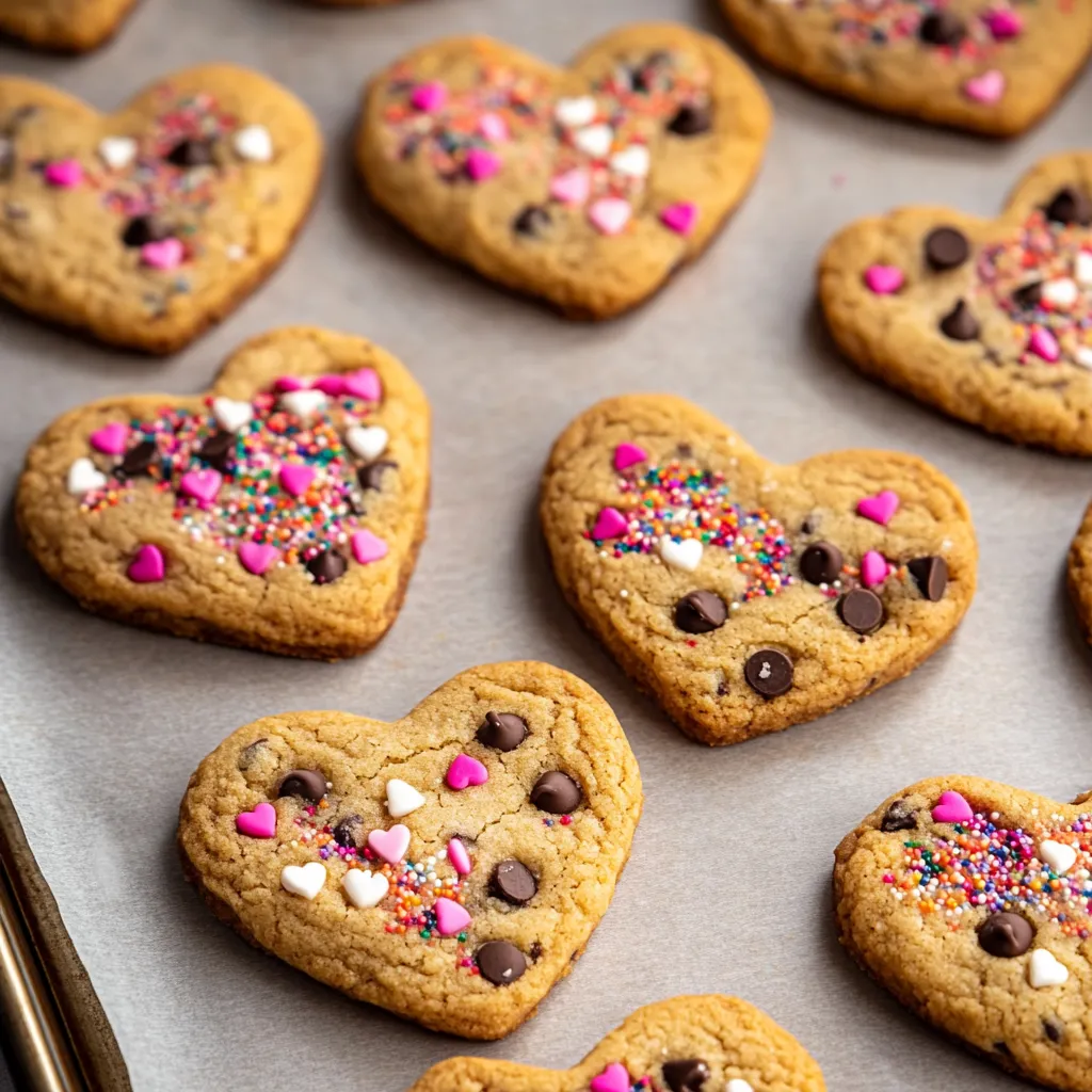 Close-up Heart Shaped Chocolate Chip Cookies Recipe