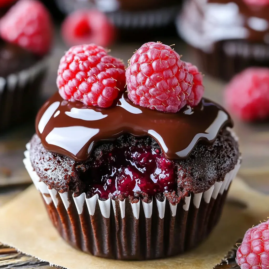 Close-up Raspberry Chocolate Lava Cupcakes Recipe