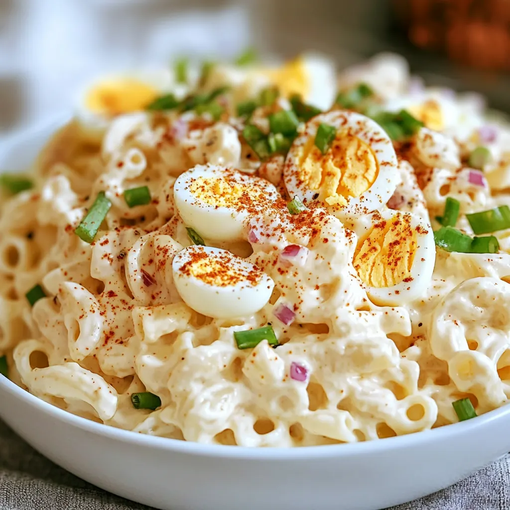 Close-up Deviled Egg Pasta Salad Recipe