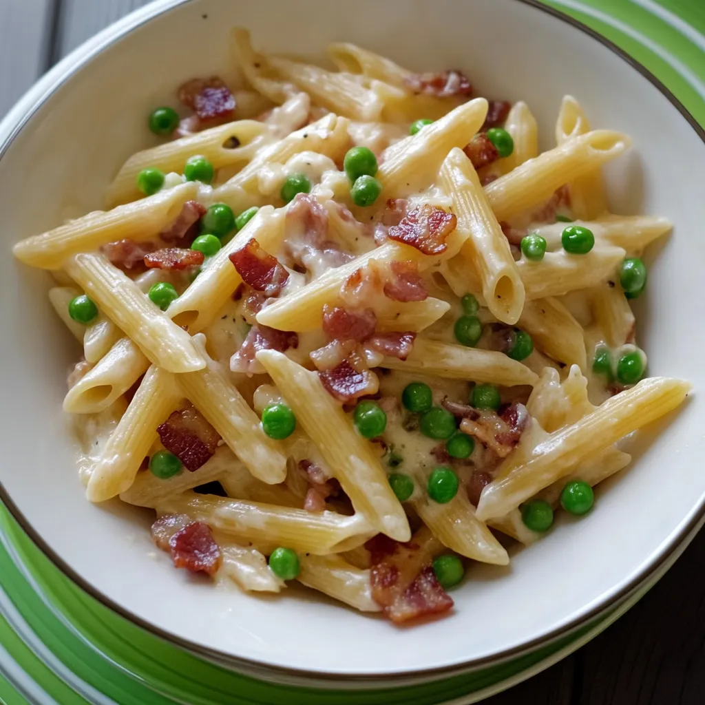 Tasty Penne Pasta, Peas and Bacon