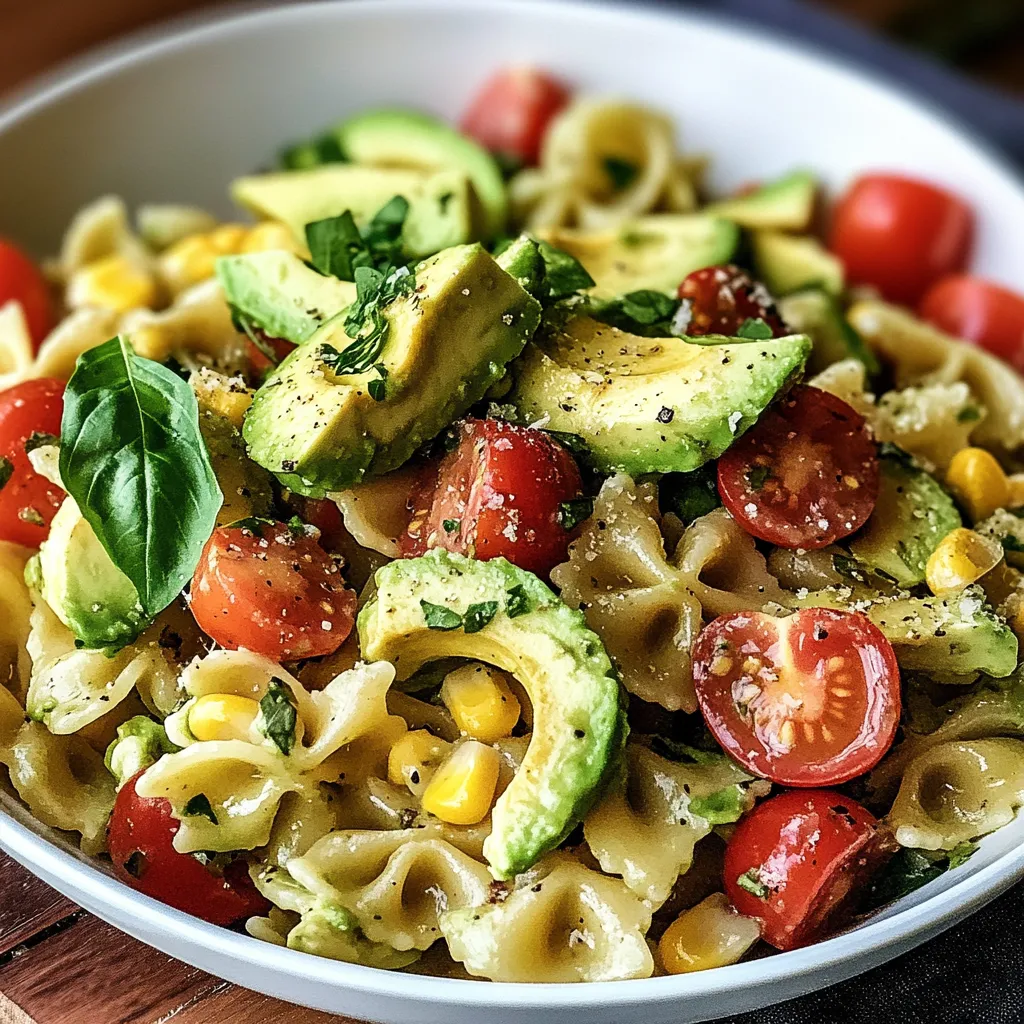 Close-up Avocado Pasta Salad Recipe