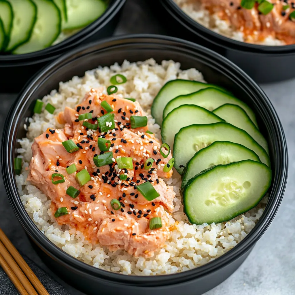 Close-up Spicy Tuna Bowls with Cauliflower Rice Meal Recipe