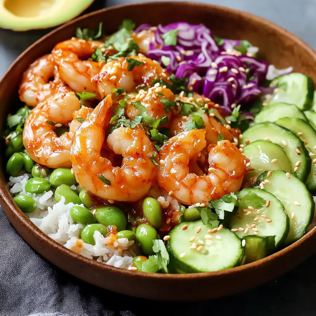 Close-up Shrimp Poke Bowl Recipe