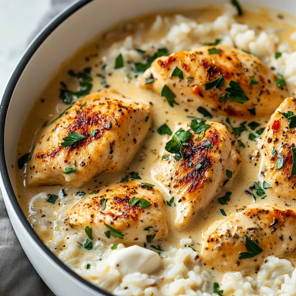 Close-up Creamy Herb Chicken & Basmati Rice Recipe