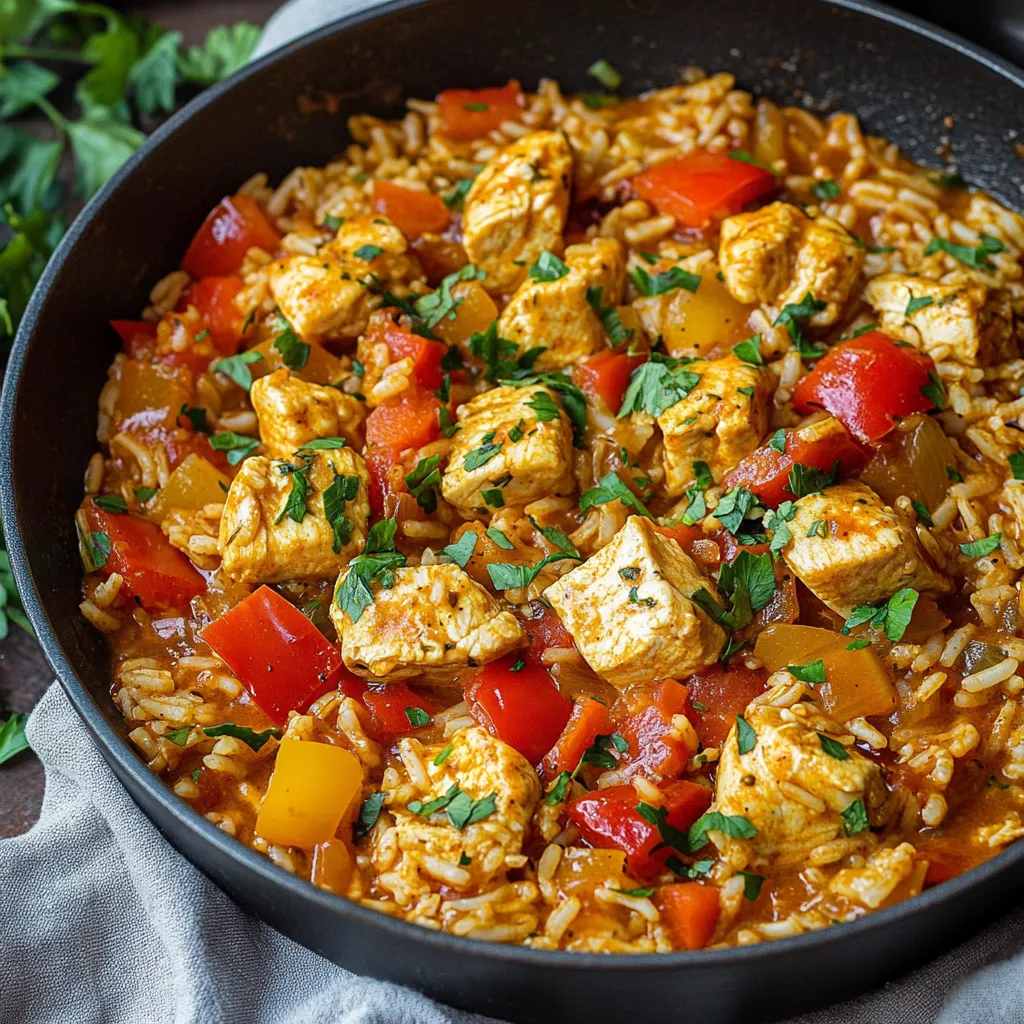 Close-up One Pot Chicken and Rice Recipe